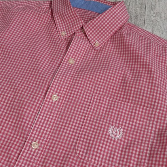 Chaps Shirt Men's Medium Button Up Pink Plaid Short Sleeve Dadcore Camp Outdoor - Picture 6 of 12